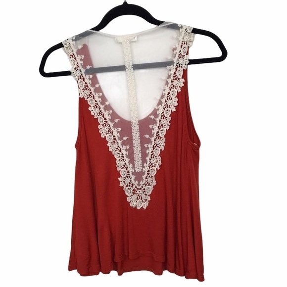 Nabee Red Tank Top Blouse with Lace Detail FLAWED - Picture 2 of 10